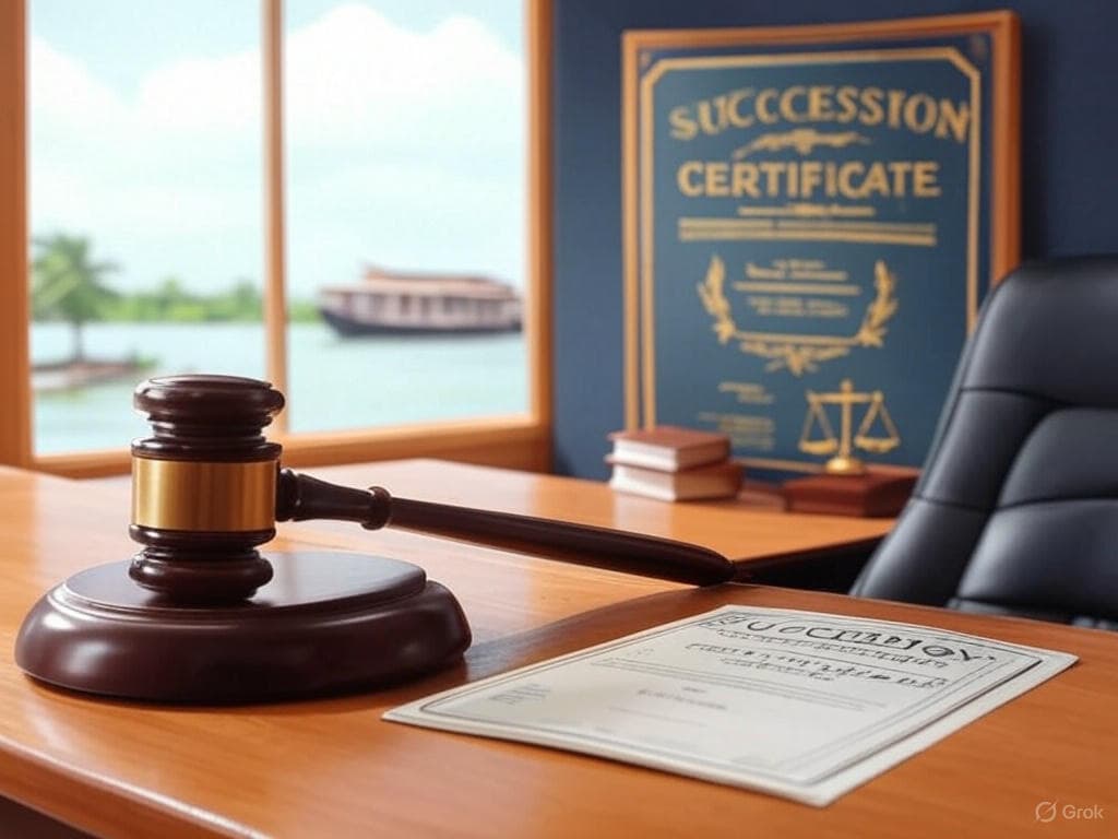 Courtroom with Succession Certificate, symbolizing intestate transfer